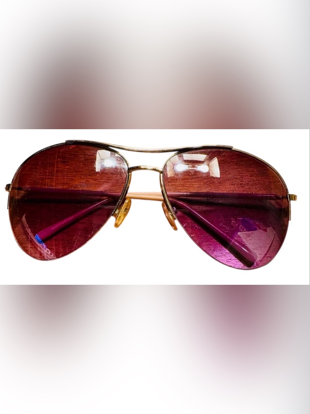 Franco Sarto Women's Italian aviators sunglasses metal pink arms purple lenses